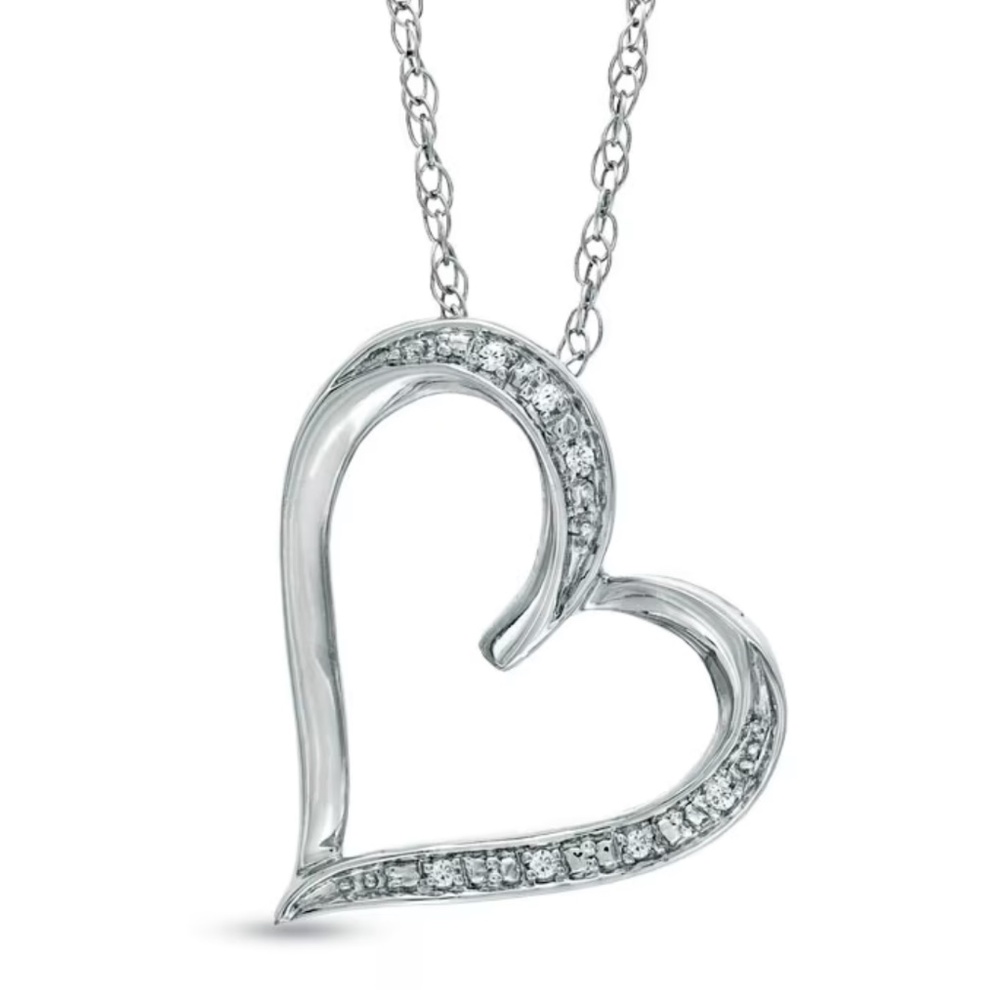 Zales Diamond Accent Tilted Heart Pendant in Sterling Silver